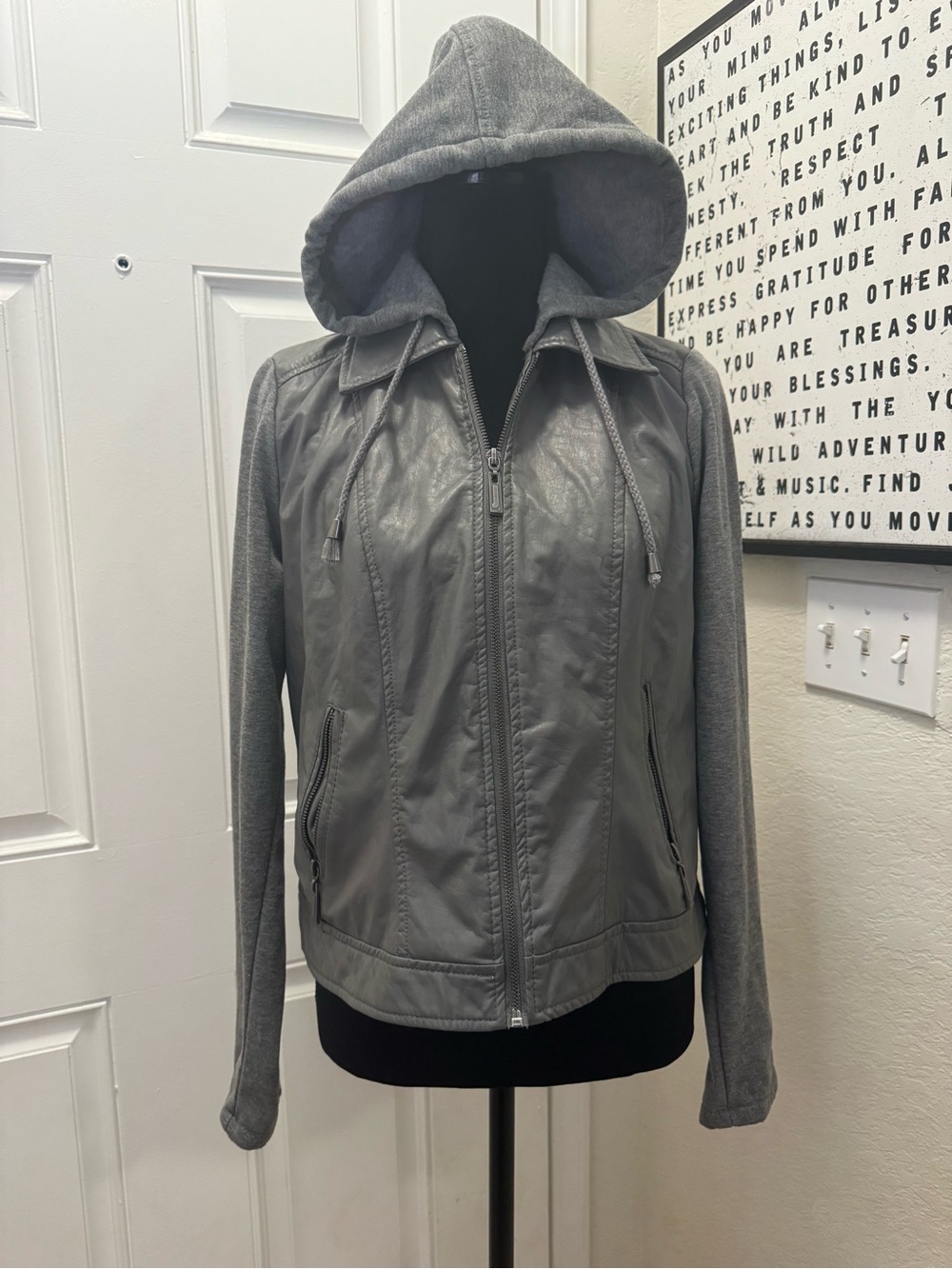 J2 Women’s Hooded Mixed-Media Utility Jacket - Gray